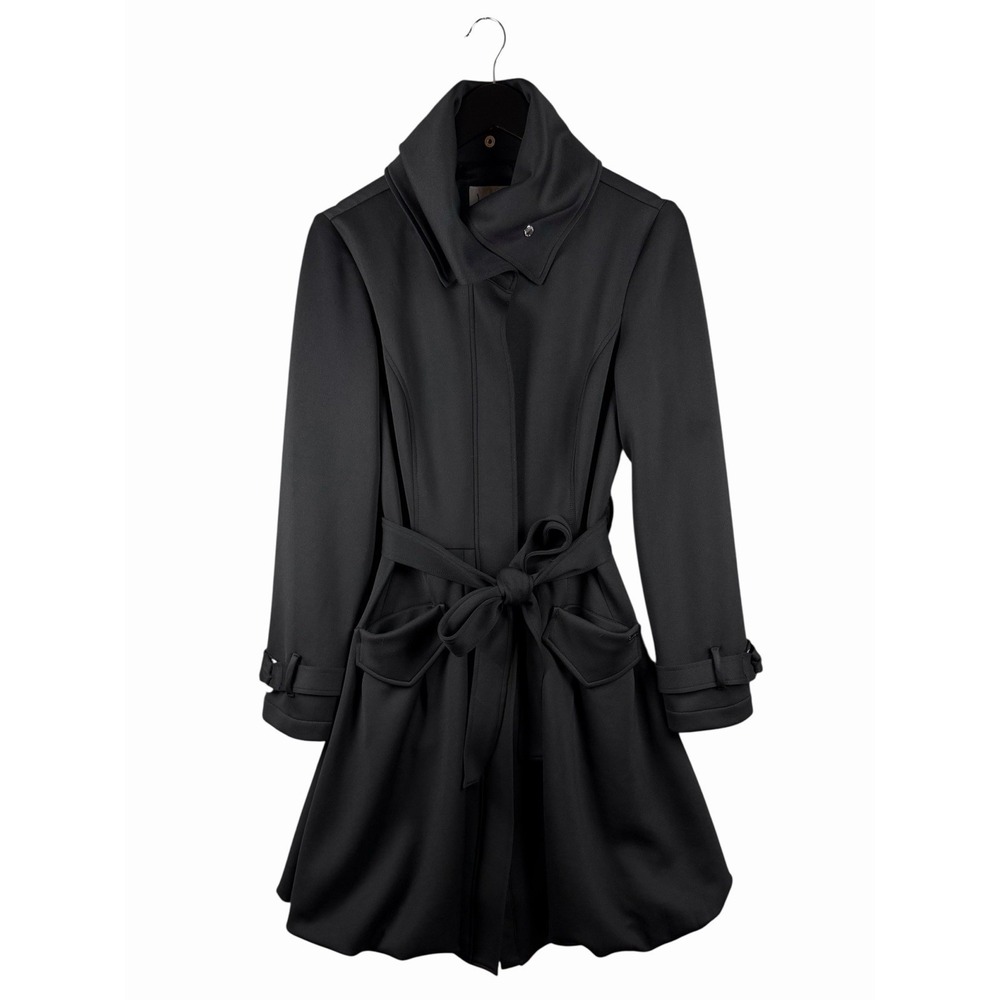 JOSEPH RIBKOFF Coat Jacket Dress Black Fit&Flare Puff Bubble Hem High Collar 10 - Picture 2 of 13